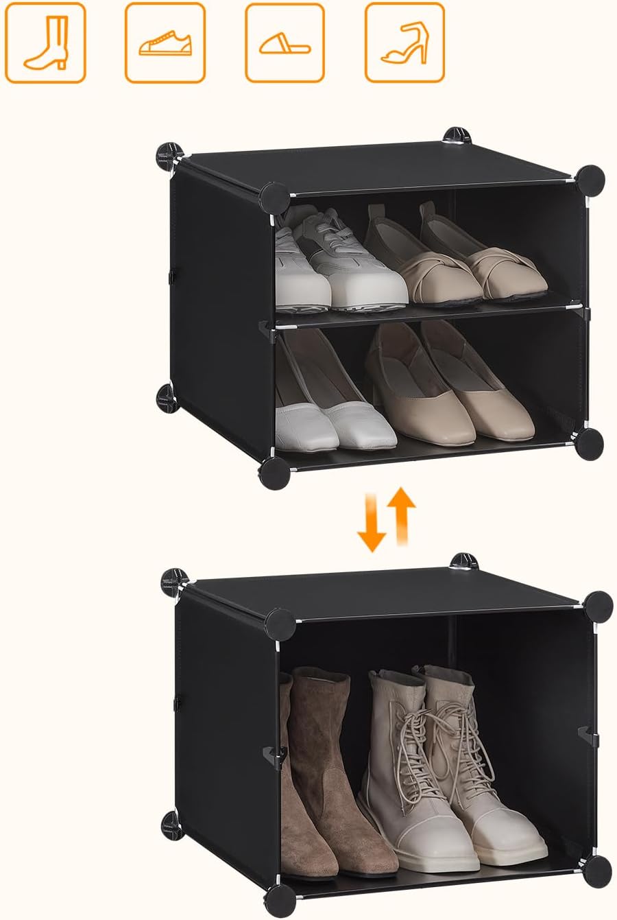 HOOBRO Schuhregal mit 8 Fächern, Schuhschrank, für 32 Paar Schuhe, 40 x 30 x 30 cm pro Fach, schmal,