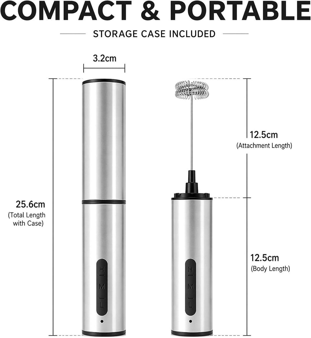 Elektrischer Milchaufschäumer USB-C Aufladbar mit 5 Aufsätzen &amp; 3 Geschwindigkeiten – Edelstahl Hand