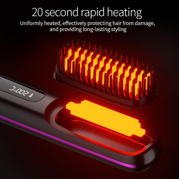 Go Brush Pro – Tragbare, kabellose Mini-Haarglätterbürste für Frauen mit LCD-Temperaturanzeige, 2000