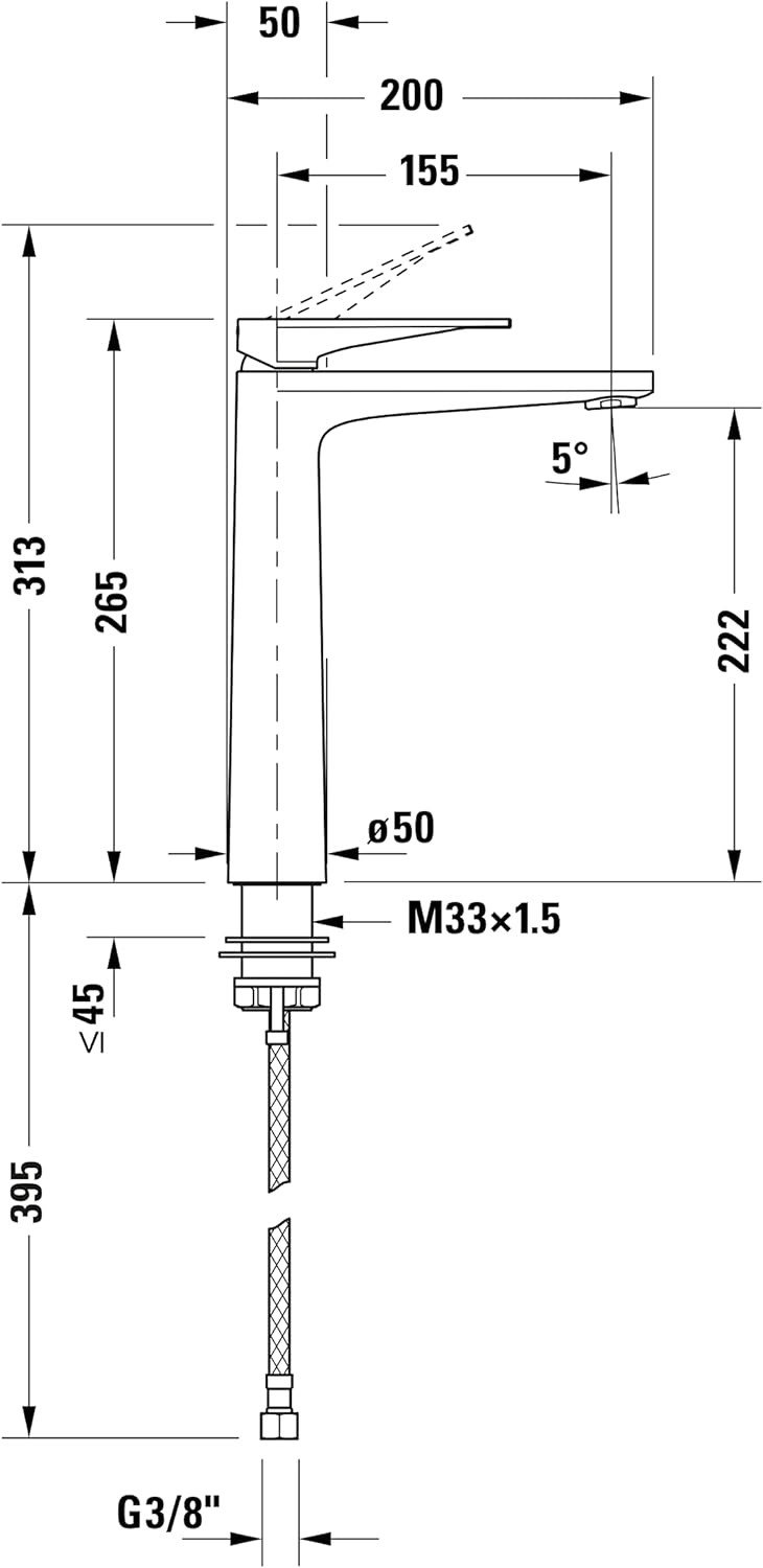 Duravit Tulum Waschtischarmatur, Grösse XL (Auslauf Höhe 222 mm), Wasserhahn Bad, Waschbecken Armatu