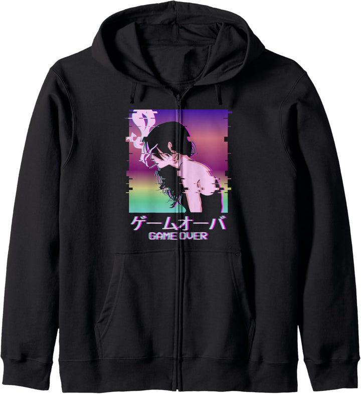 Japanese Vaporwave Anime Girl Game Over Indie Alt Aesthetic Kapuzenjacke