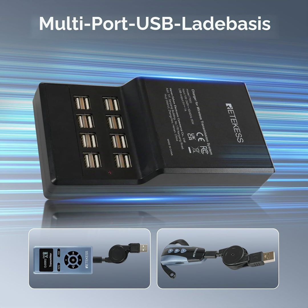 Retekess TT106S Drahtloses Tourguide-System, Tourguide-Headsets, 2.4GHz, One-Touch-Bedienung, USB-La