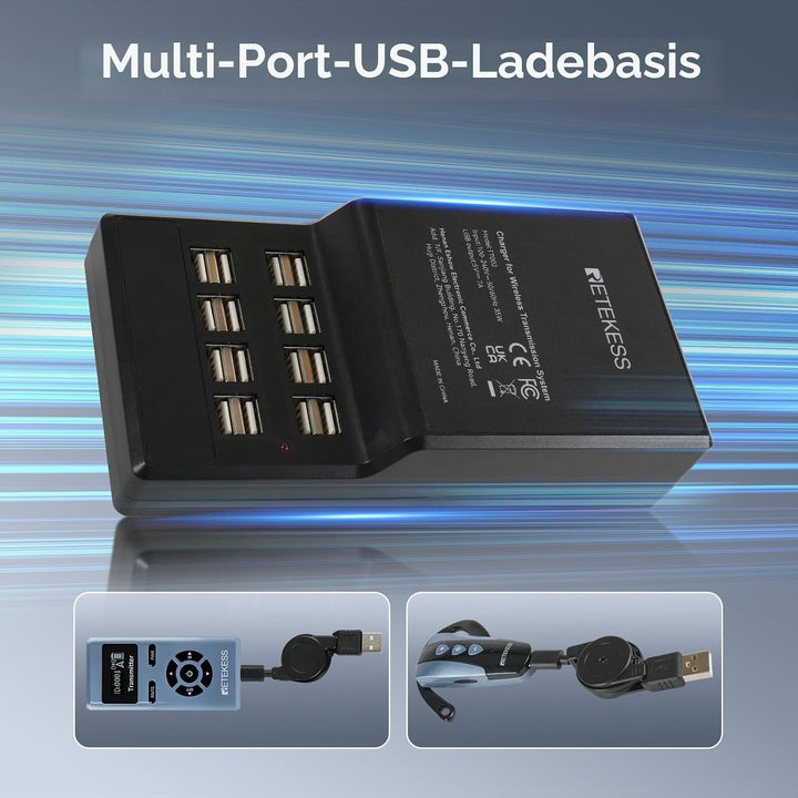 Retekess TT106S Drahtloses Tourguide-System, Tourguide-Headsets, 2.4GHz, One-Touch-Bedienung, USB-La
