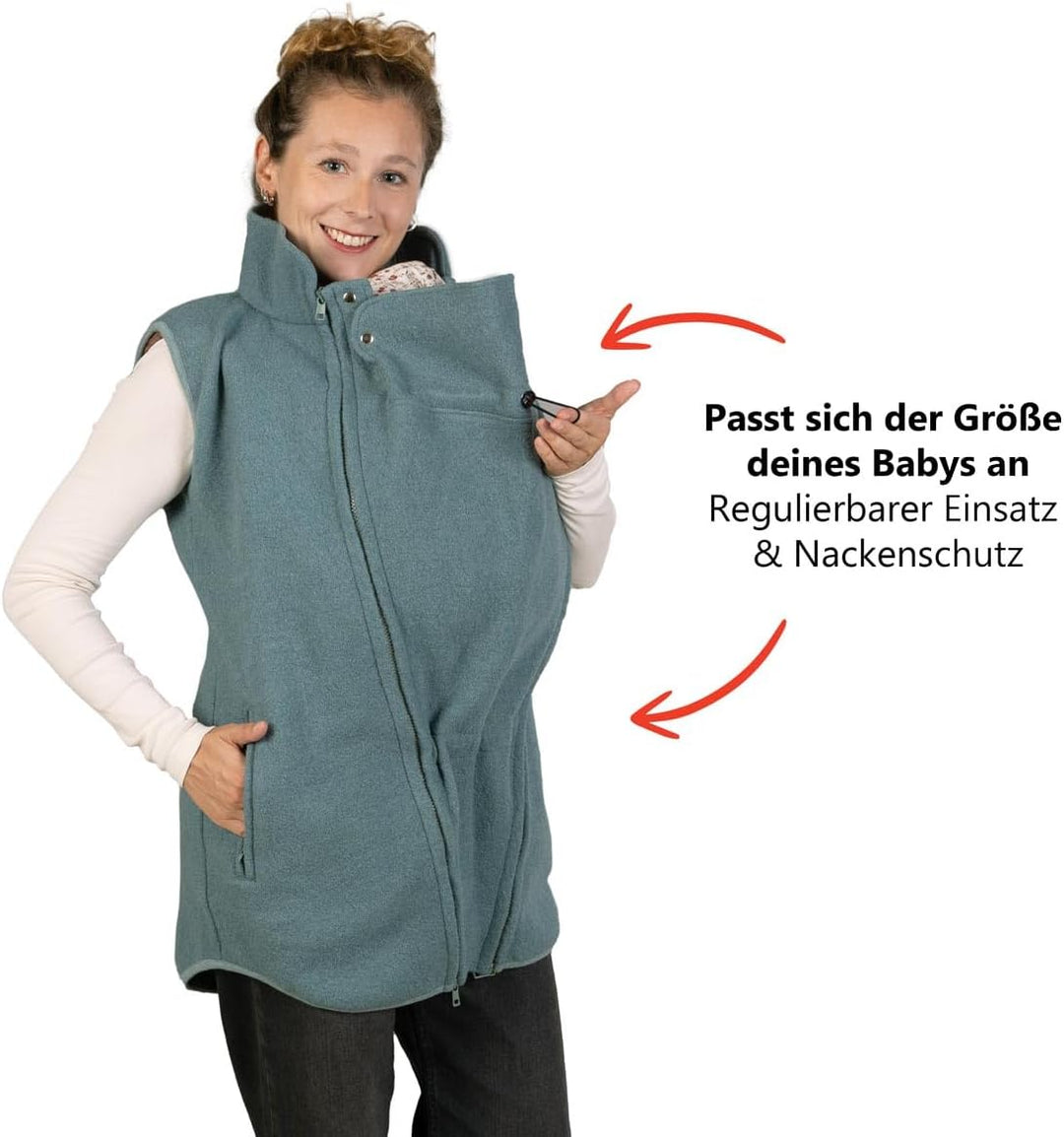 Viva la Mama - Trageweste aus Wollwalk Umstandsweste Wollweste zum Babytragen - PEVE, L aquamarin