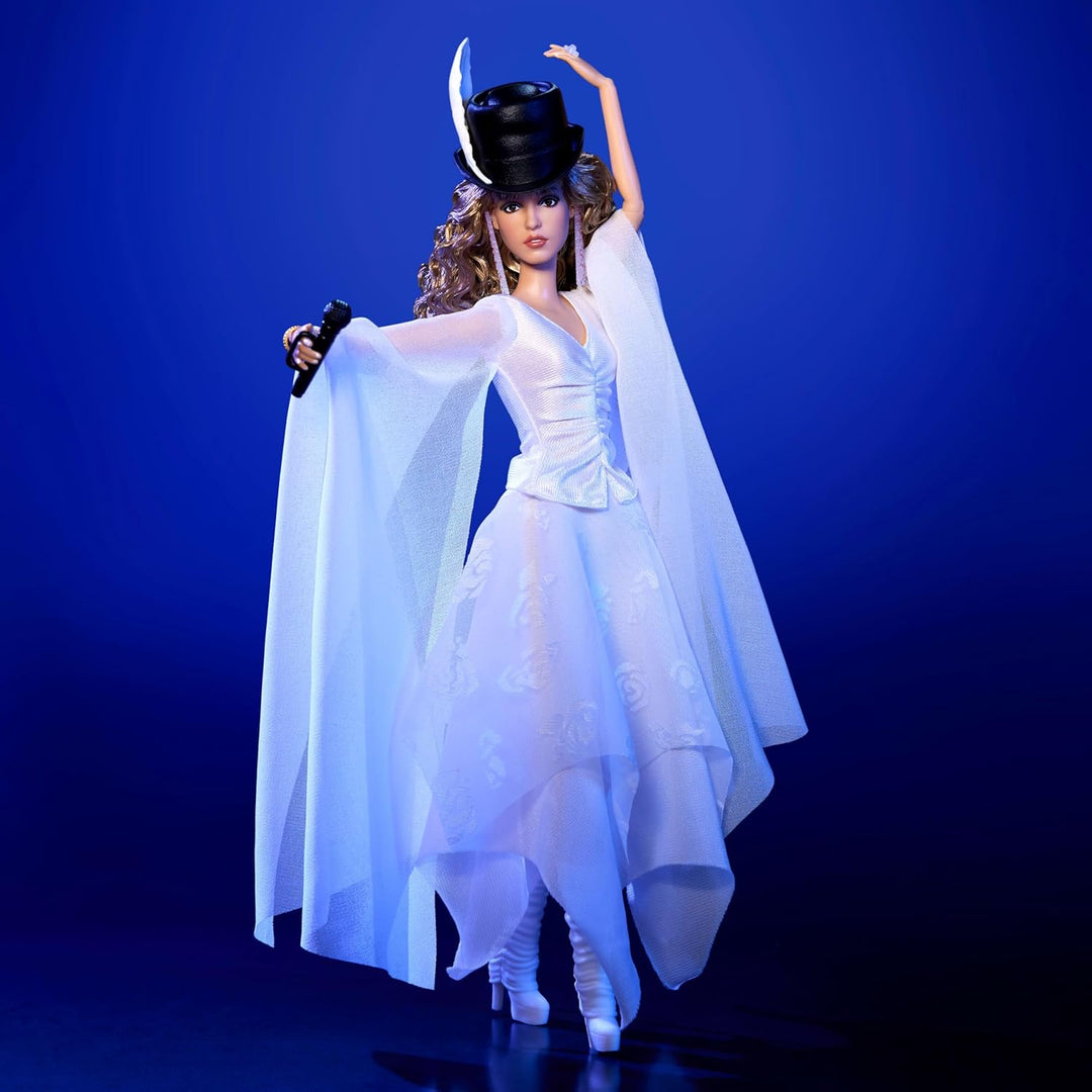 Barbie Mattel Signature-Puppe, Stevie Nicks Bella Donna Sammlerpuppe mit fliessendem weissen Kleid,