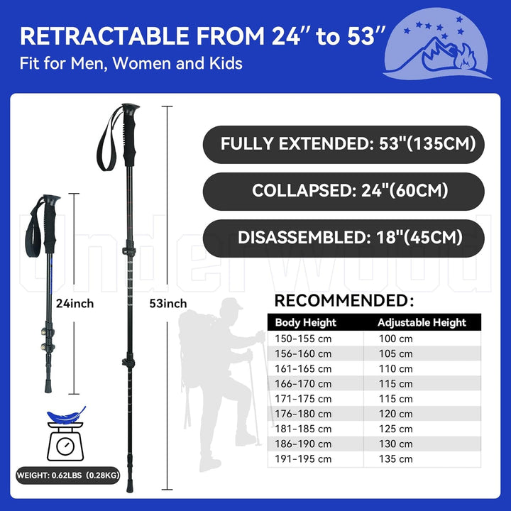 Nordic Walking Stick für Damen und Herren, Teleskop 2 Stück Wanderstöcke für Trekking, Aluminium Wan