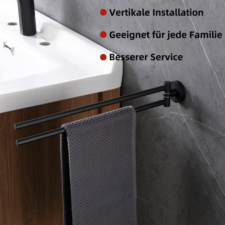 HomeHeng Zweiarmig Schwenkbar Handtuchhalter,Edelstahl Matt Schwarz Wand Handtuchhalter Bad Handtuch