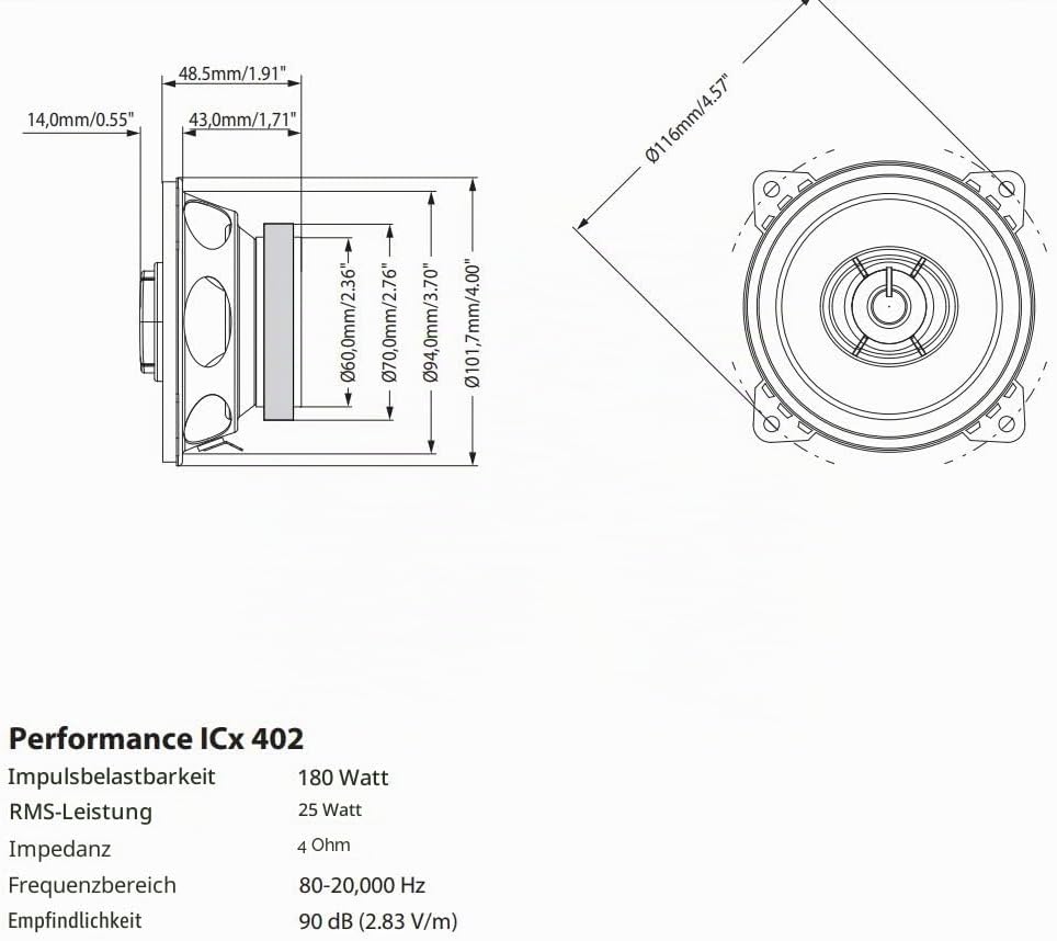 Blaupunkt ICx 402 2-Wege Einbau-Lautsprecher 180W Inhalt: 1 Paar,