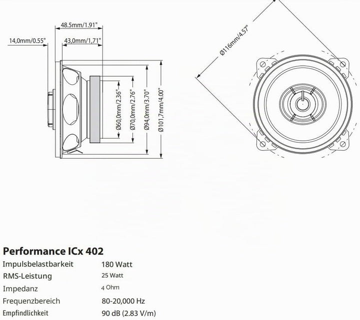 Blaupunkt ICx 402 2-Wege Einbau-Lautsprecher 180W Inhalt: 1 Paar,