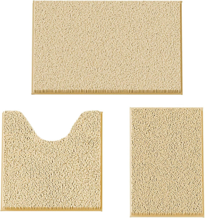 Badvorleger Set 3-Teilig-Weiches Badematten Set mit Rutschfester, Chenille Saugfähige Badteppiche Se