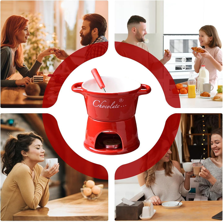 Keramike Schokofondue Tasse, 330ml, Butter Schokoladen Wärme Mit Gabeln, Schokobrunnen, Home Teelich