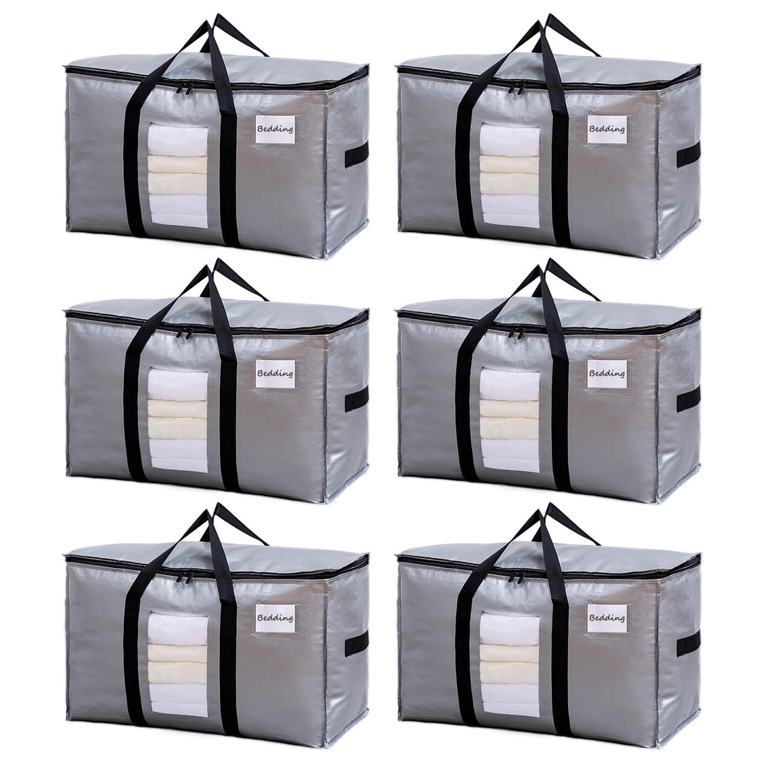 TAILI Grosse Umzugstasche mit Reissverschluss, 6 PCS Silber Aufbewahrungstasche mit Griffe & Deckel