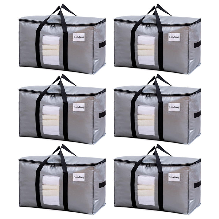 TAILI Grosse Umzugstasche mit Reissverschluss, 6 PCS Silber Aufbewahrungstasche mit Griffe & Deckel