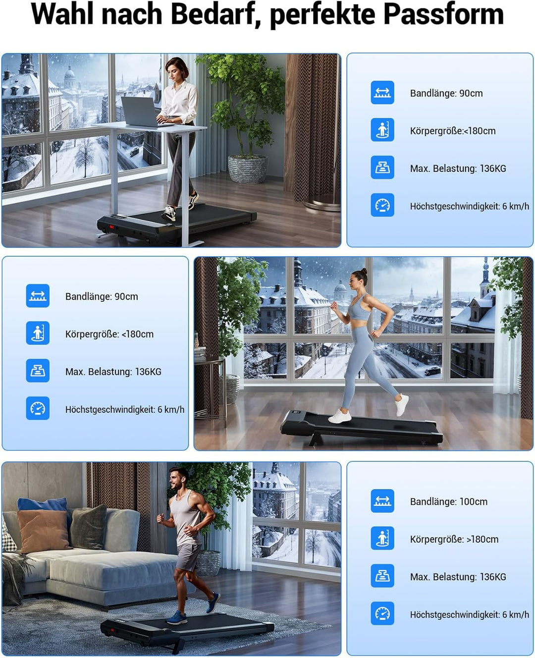 DeerRun Walking Pad mit 6% Steigung, Laufband für Zuhause und Home Office mit App, LED Anzeige und F
