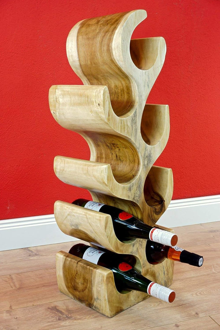 Kinaree Massivholz Weinregal für 8 Flaschen - 70cm freistehendes Flaschenregal in Baum Form aus eine