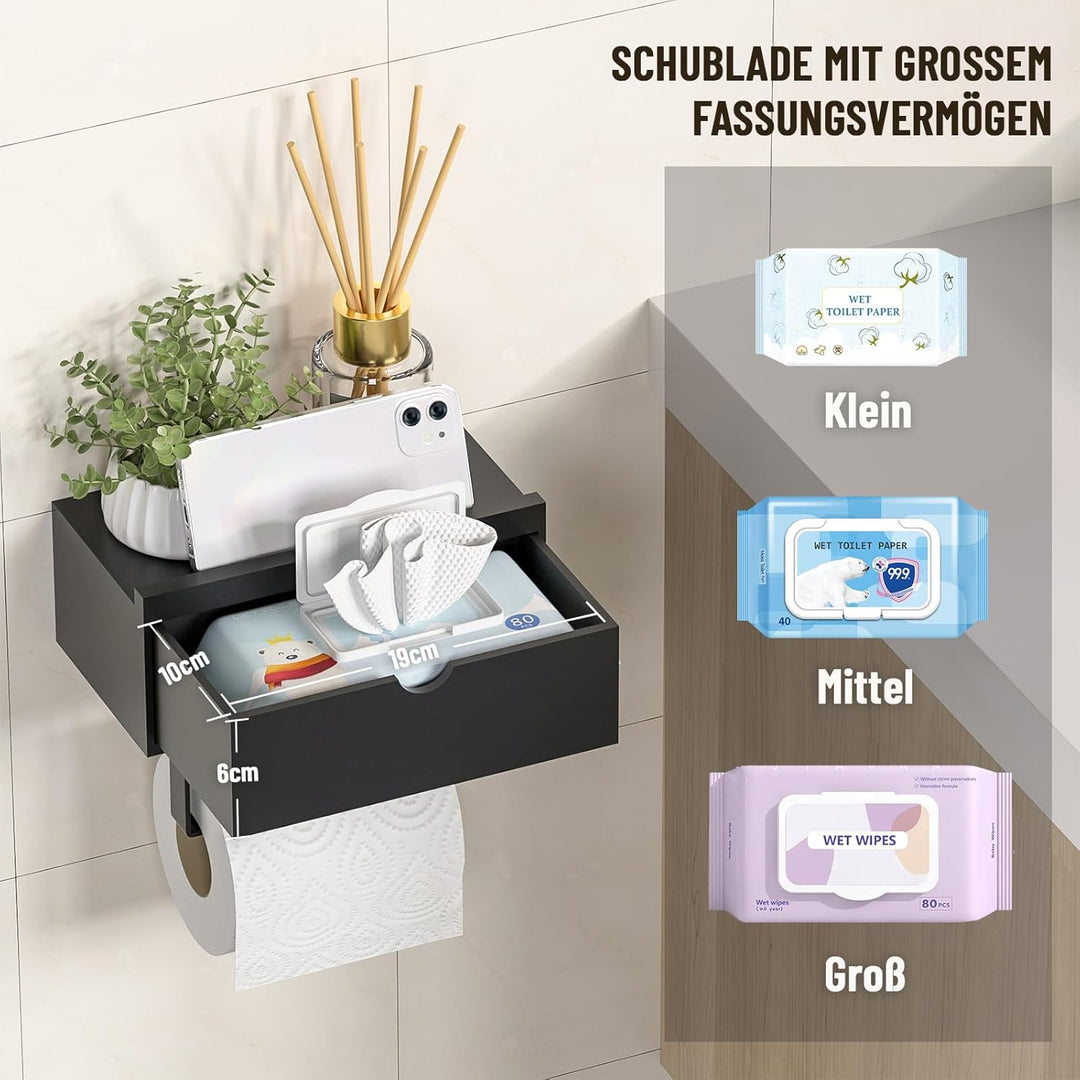 Toilettenpapierhalter Ohne Bohren, Klopapierhalter mit Feuchttücherbox Klorollenhalter mit Ablage Ba