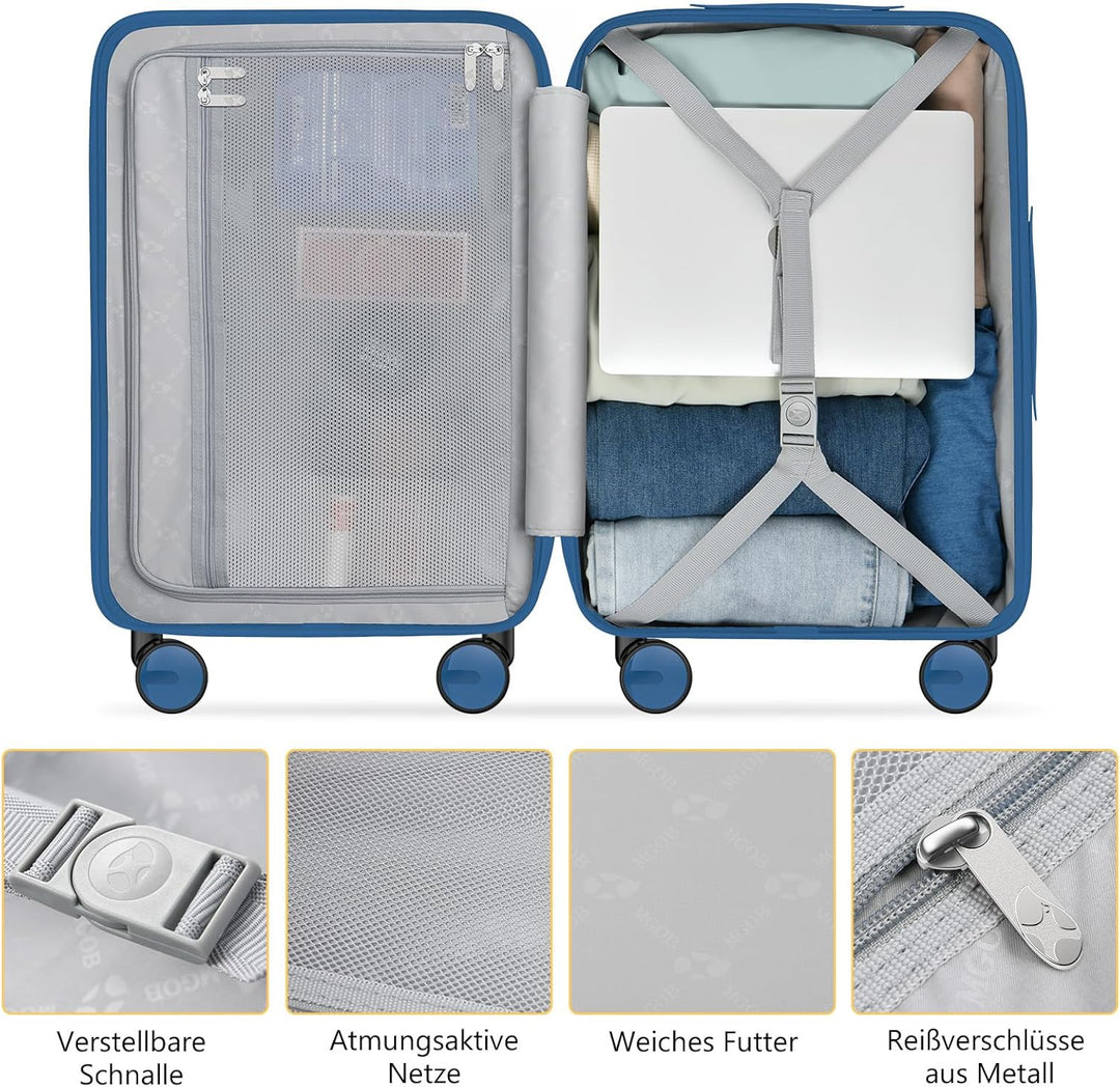 MGOB Koffer Handgepäck Hartschalen in Polycarbonat Reisekoffer mit 4 Rollen und Haken | 55x37x22cm |