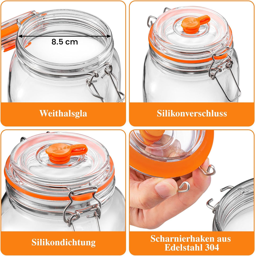 2L Fermentierglas, Fermentationsglas mit Gärventi & Gewicht, Gärglas für Sauerkraut, Kimchi, Kombuch