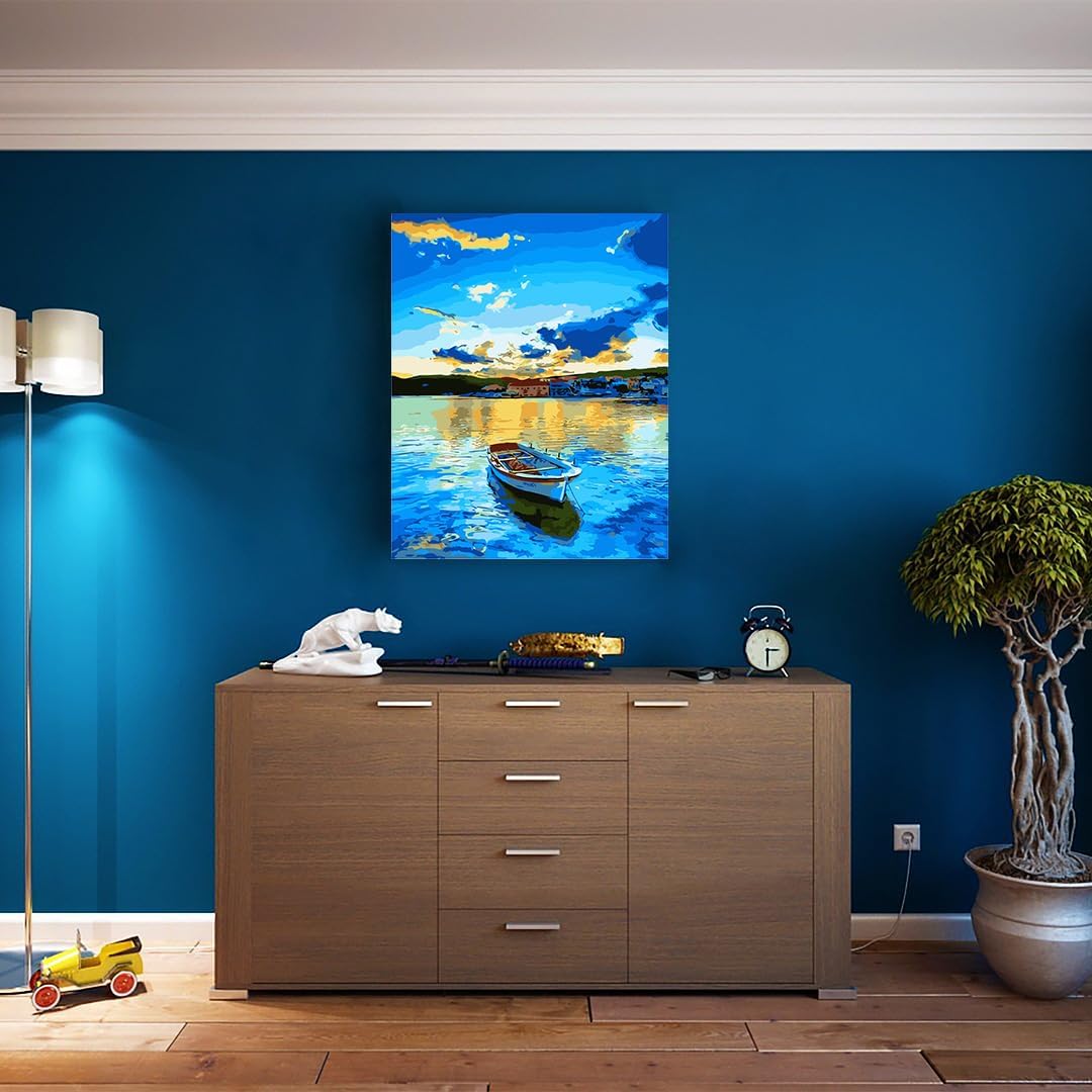 Artnapi Malen nach Zahlen Erwachsene mit Rahmen | DIY Handgemalt | Natur - Boot am Meer | Kit für An