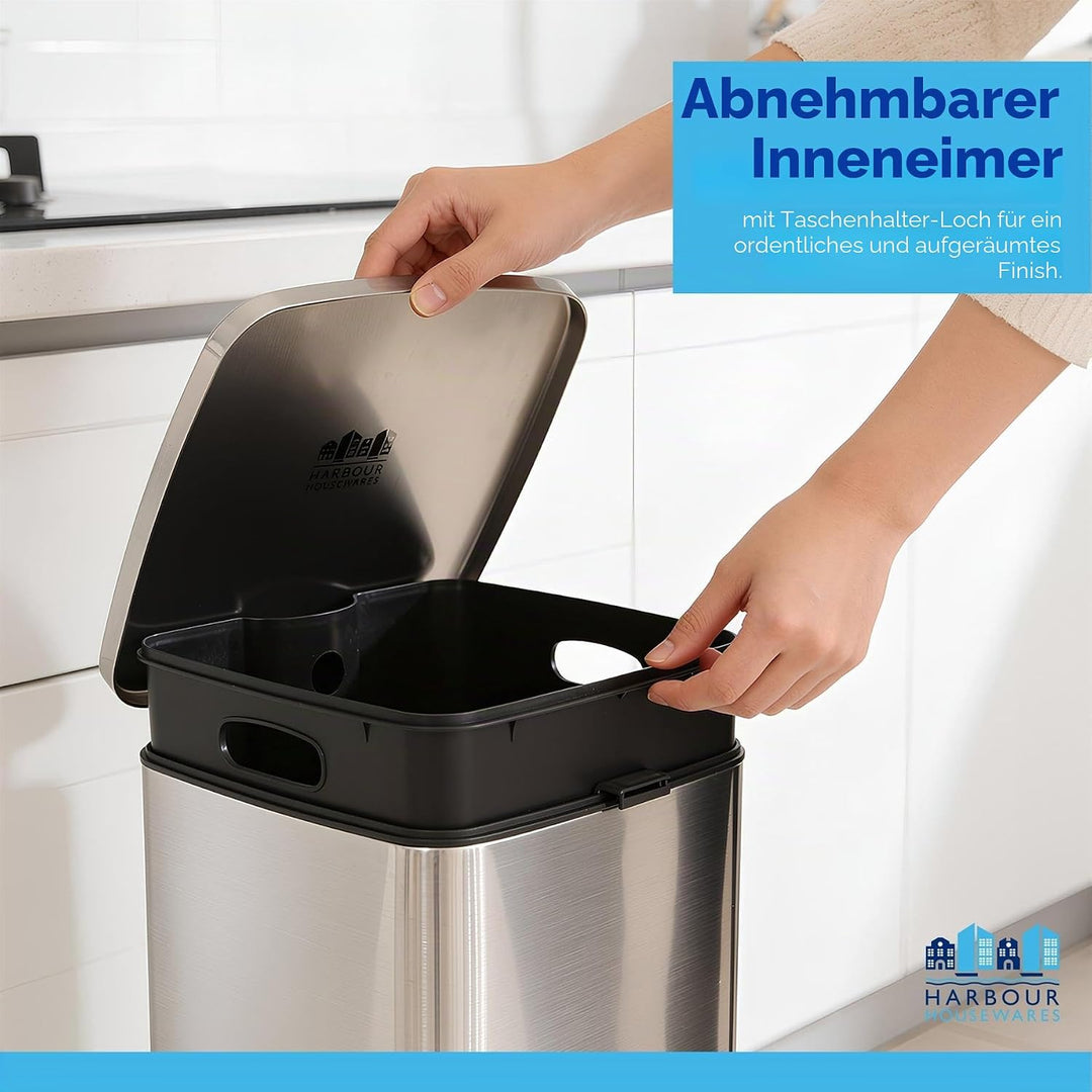 Harbour Housewares 30L Edelstahl Treteimer Beige Soft Close Mülleimer | 30L Edelstahl Treteimer Beig