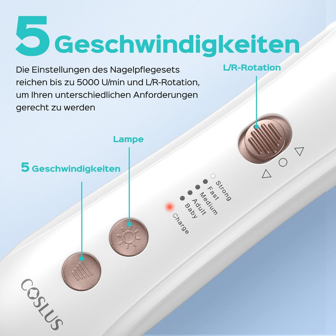 COSLUS Elektrische Maniküre und Pediküre set: 5-in-1 Professionelle Maniküre Pediküre set mit LED Li