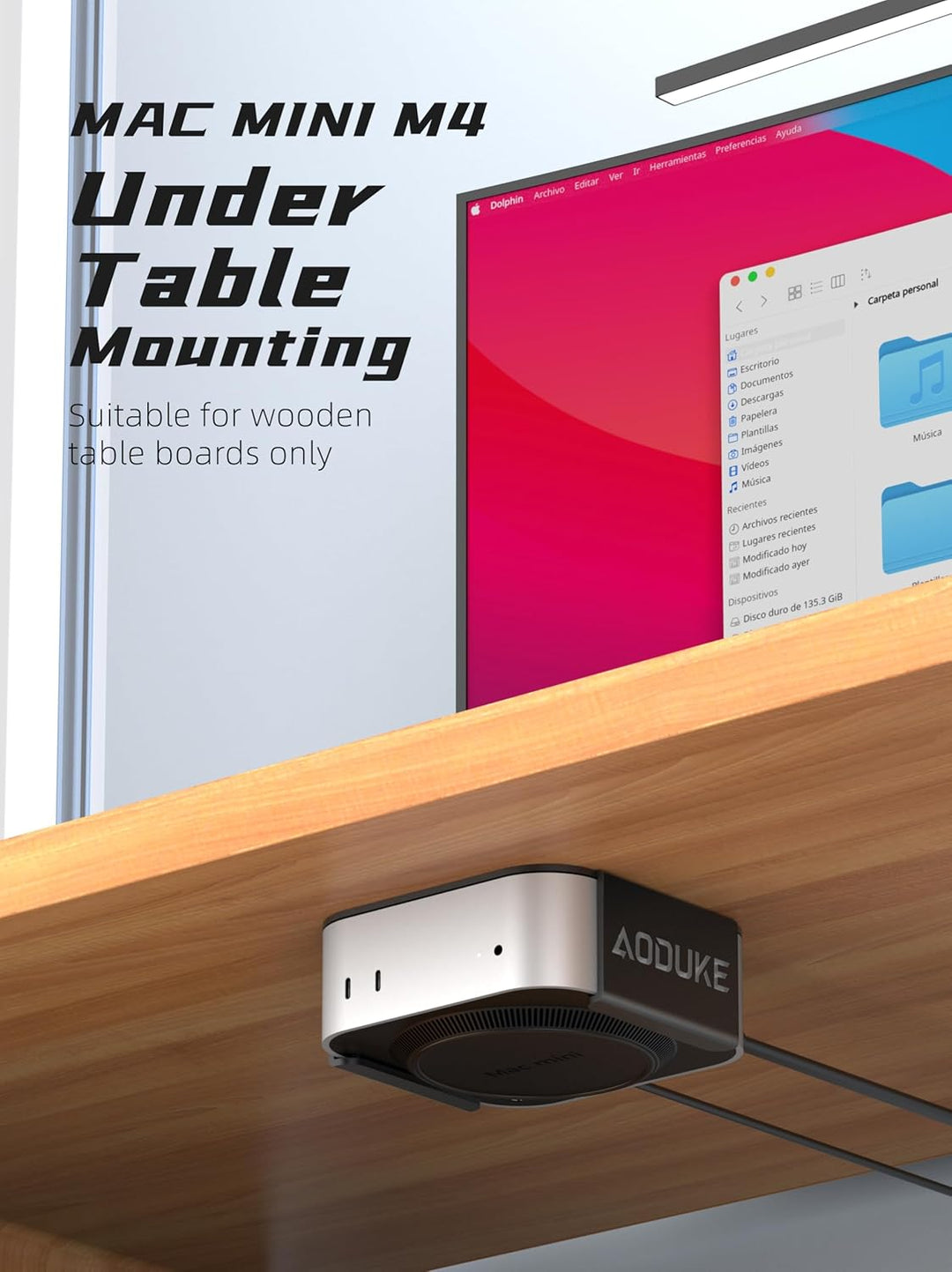 Aluminum Alloy Mac mini M4 Under Table Bracket, 2024 Mac mini M4 Pro Wall Mount Stand, Hanging Rack