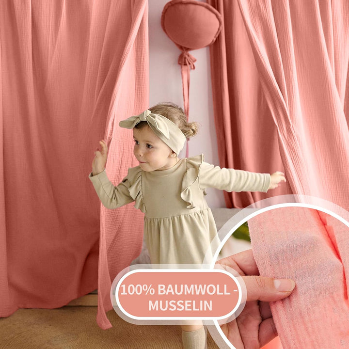 Hook Hausbett Himmel Deko Set, Betthimmel Hausbett aus Musselin - 2 Betthimmel & 1 Wimpelkette, für