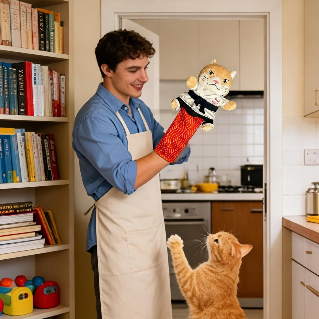 Handpuppe für Katzen mit Unterarmschutz, bewegliche Gliedmassen, 53 cm | Plüsch-Tierpuppe, weich und
