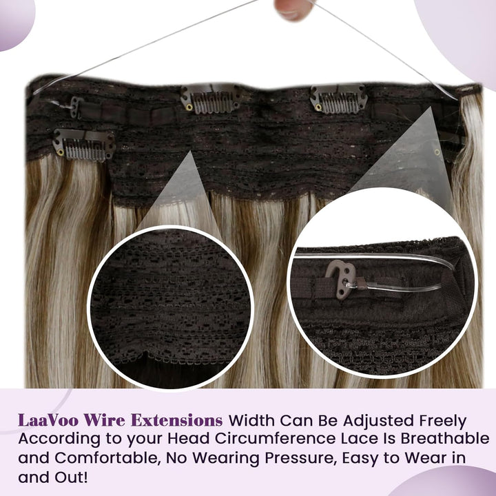 LaaVoo Remy Extensions Echthaar mit Draht Braun Blond Invisible Wire Extensions Echthaar Hellbraun H