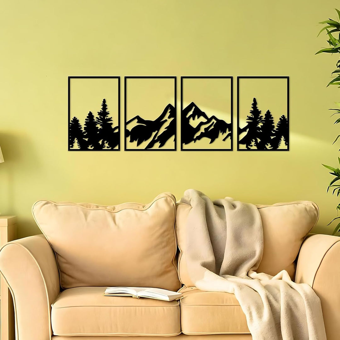 ESTART 4 Stück Metall Berg Wandkunst, grosse Berge Wanddekoration, Bergflüsse, dekoratives Gemälde,