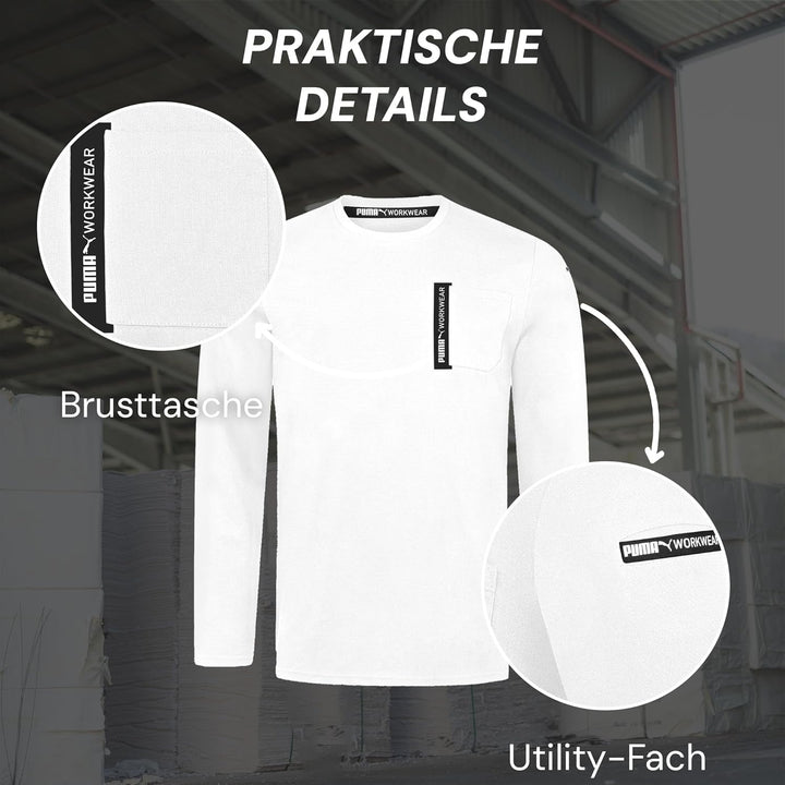 PUMA Workwear Advanced Kollektion - Longsleeve Herren Pullover - Brusttasche und Utility Fach an der