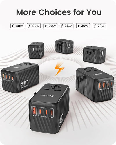 LENCENT Internationaler Reiseadapter, 65W GaN3 Universeller Adapter mit 2 USB A+3 Typ C PD, Weltweit
