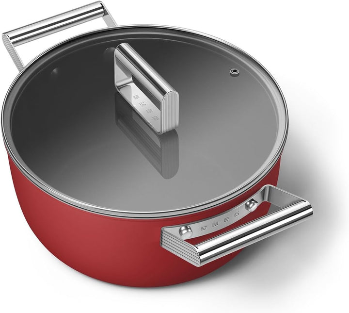 Smeg CKFC2411RDM Kasserolle mit Deckel, 24 cm, Rot 24 cm Durchmesser Rot, 24 cm Durchmesser Rot