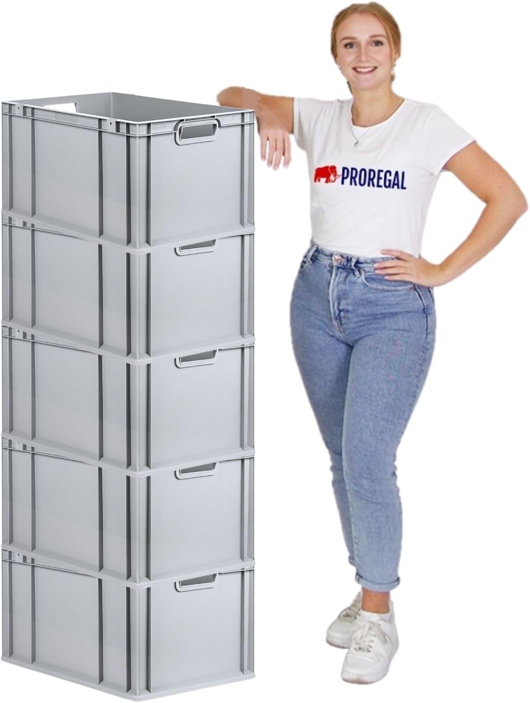 PROREGAL SuperSparSet 5x Eurobox NextGen Economy mit Auflagedeckel und 4x Schiebeschnappverschlüsse