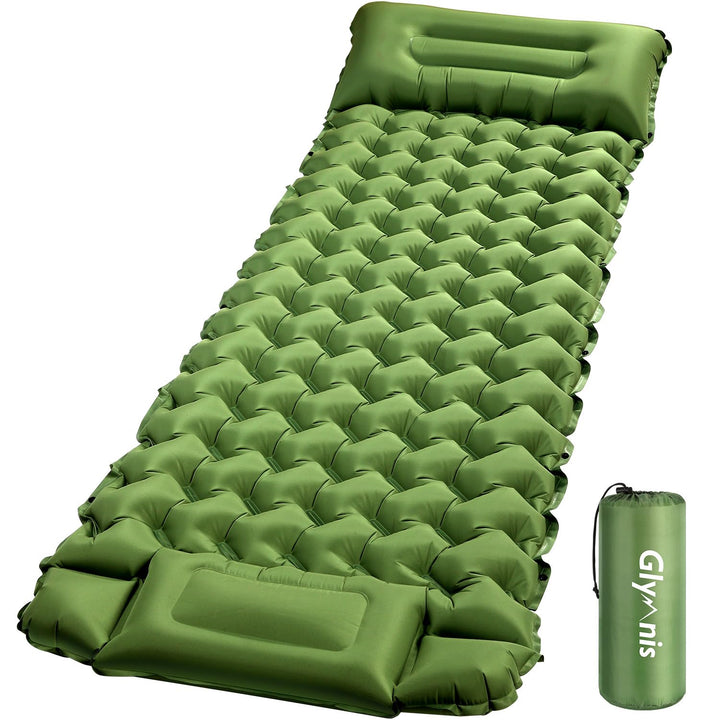 Glymnis Isomatte Camping Aufblasbare Luftmatratze mit Fusspresse Pumpe und Kissen, Wasserdicht Luftm