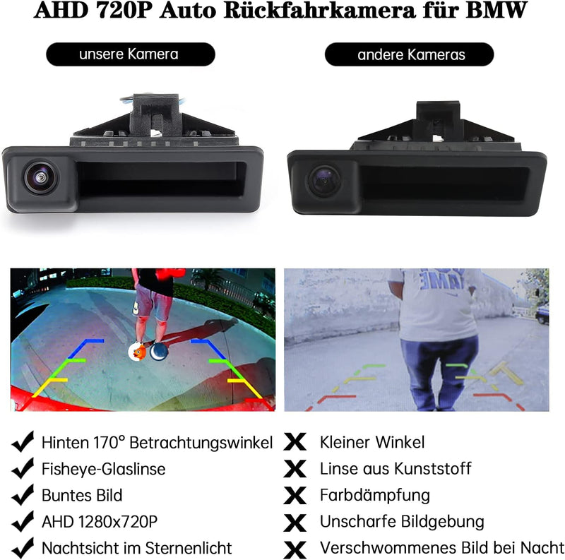 AHD 720P Auto Rückfahrkamera für BMW 3 Series 5 Series X6 E39 E60 E70 E82 E90, 170 Grad Fischaugen O