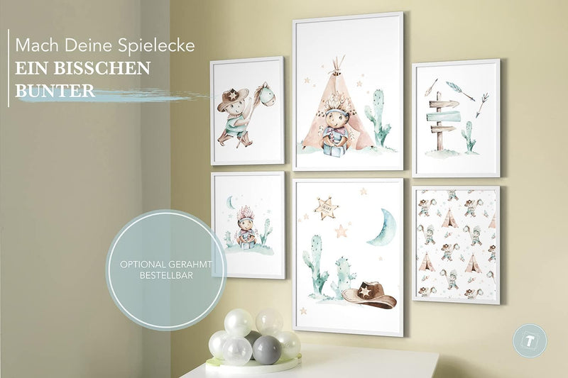 Papierschmiede® Bilder Kinderzimmer Kids Mood Poster Set Cowboys und Indianer, Kinderzimmer Bilder B