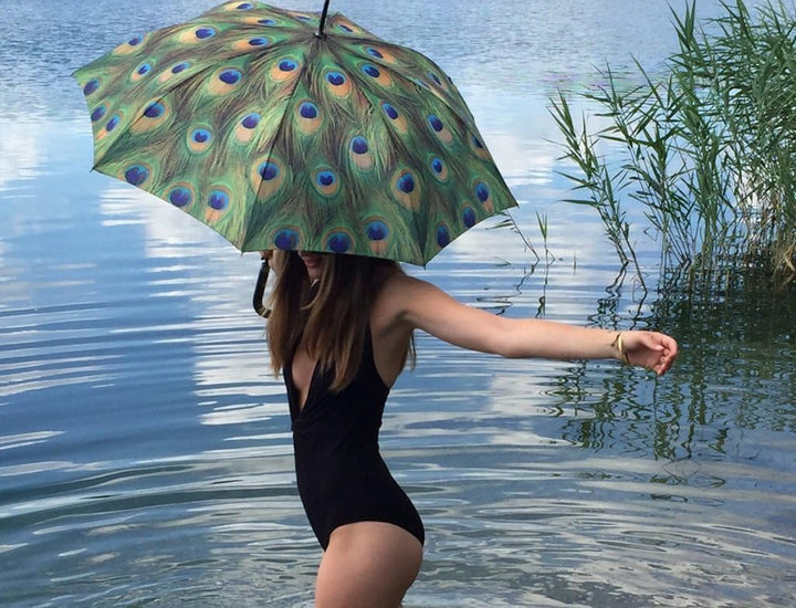 VON LILIENFELD Regenschirm Taschenschirm Pfau Windfest Auf-Zu-Automatik Stabil Leicht Kompakt Federn