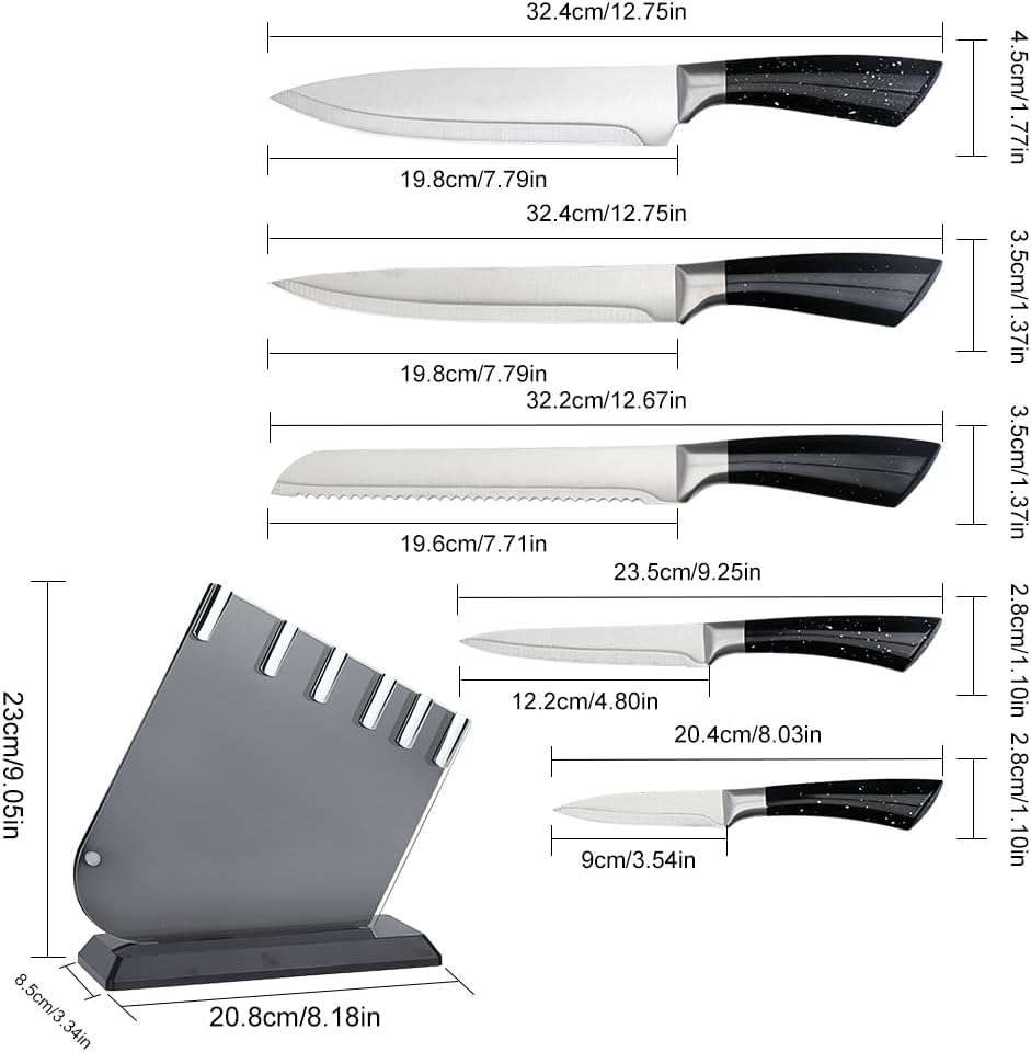 6-Piece Knife Set, Kitchen Knife Set with Knife Block - Stainless Steel Knife, with Ergonomic Handle