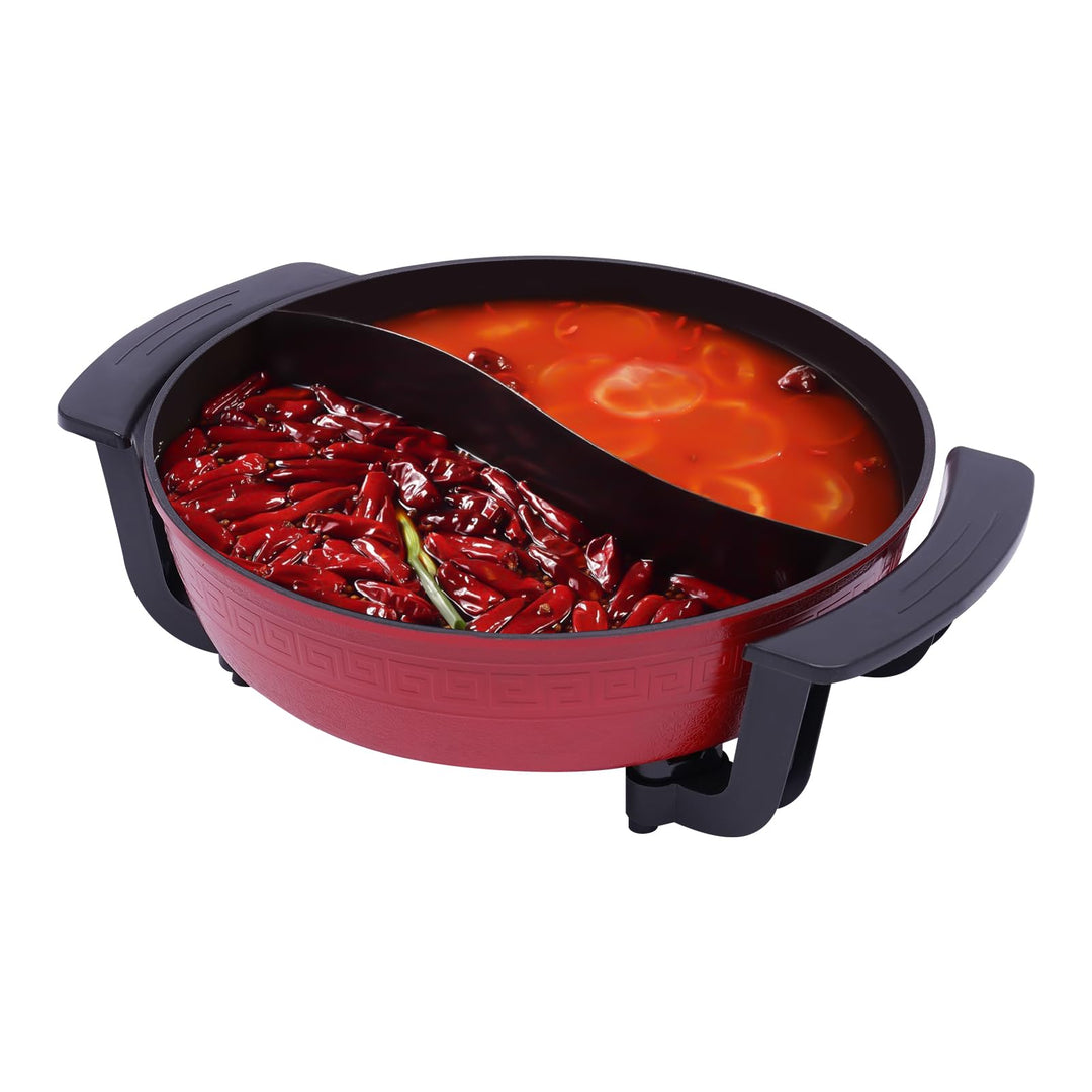 1300W 6L Hot Pot Elektrisch Hotpot Mit Heizsockel und Deckel, Twin Shabu Kammern, Elektrische HotPot