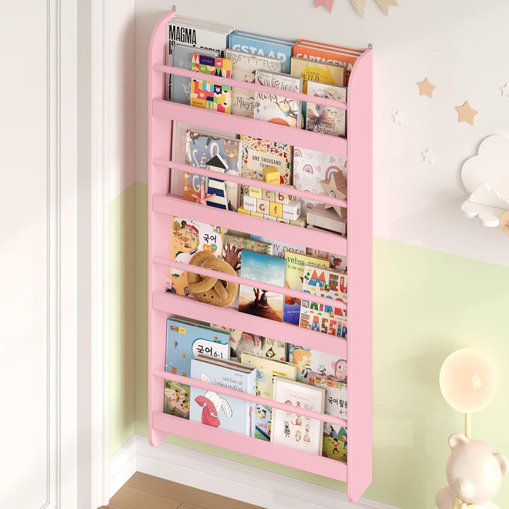 FOREHILL Bücherregal Kinder, Wandregal mit 4 Ablagen, Kinderregal für Bücher Spielzeug, Hängeregal D