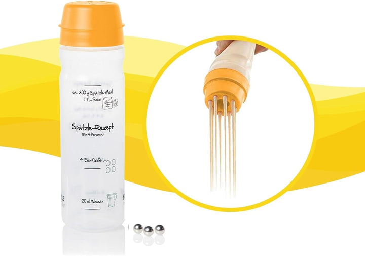 Einsteiger-Set zum Spätzle selber machen mit Spätzle-Shaker (875ml orange) 4 Portionen &amp; Rezeptbuch