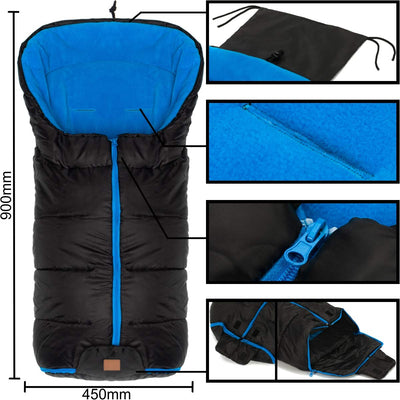 Winterfusssack ECO BIG für Buggy Kinderwagen Jogger Fusssack (SCHWARZ/BLAU), Schwarz/Blau