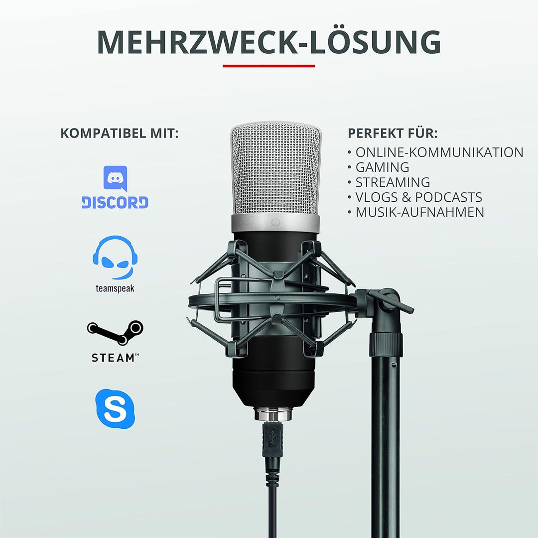 Trust Gaming GXT 252 Emita Studio Mikrofon mit Transportkoffer, Nierencharakteristik, USB Mikrofon f