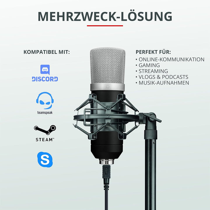 Trust Gaming GXT 252 Emita Studio Mikrofon mit Transportkoffer, Nierencharakteristik, USB Mikrofon f