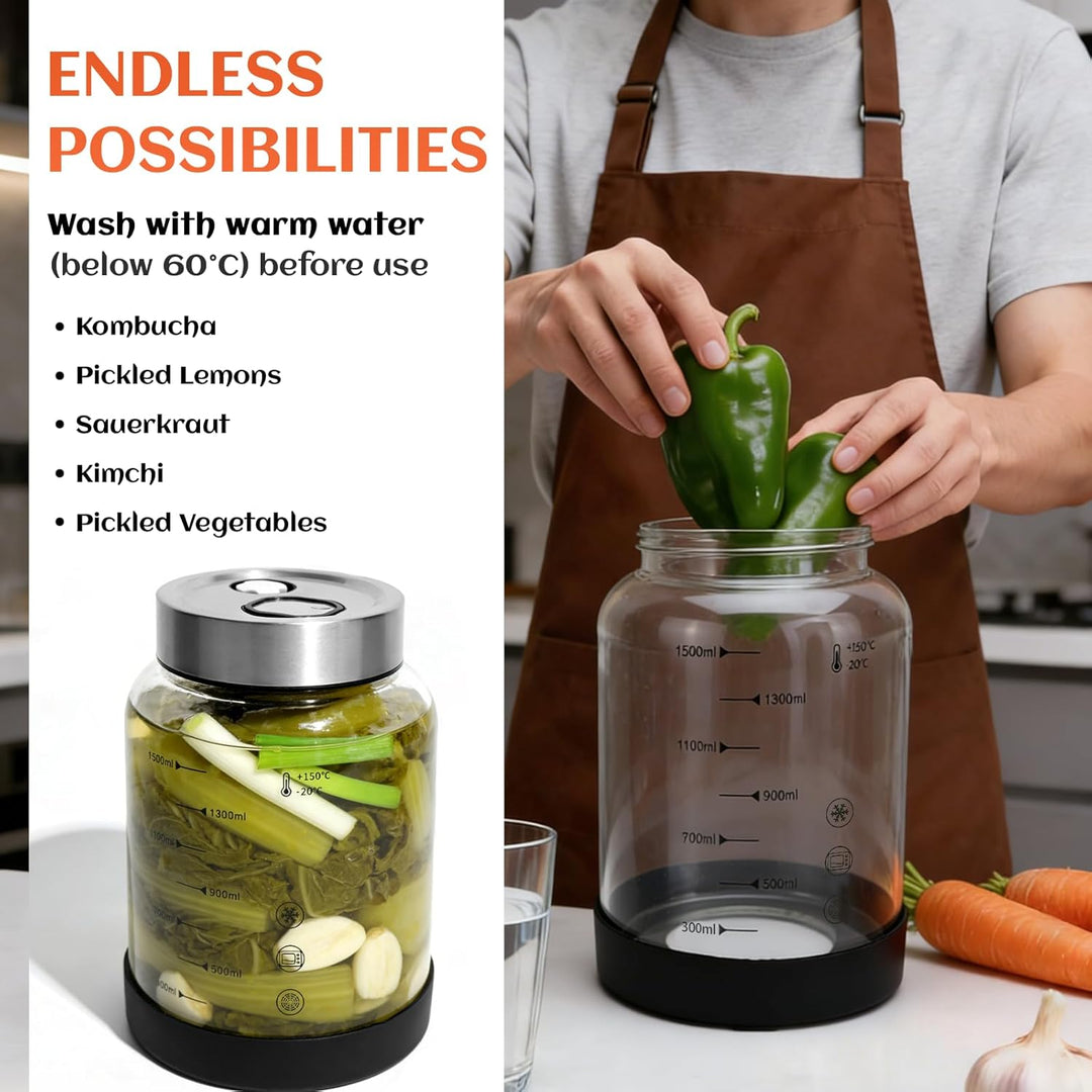 IIRC 1,5L Fermentierglas, Fermentiergläser mit Doppeltem Gärventil, Für Sauerkraut, Kimchi, Gurken u