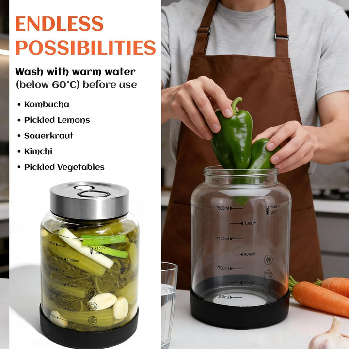IIRC 1,5L Fermentierglas, Fermentiergläser mit Doppeltem Gärventil, Für Sauerkraut, Kimchi, Gurken u