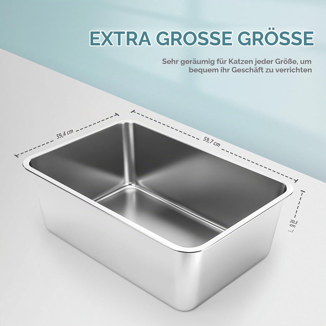 IKITCHEN Grosse Katzentoilette Edelstahl(60×40×20cm), Litter Box Katzenklo, Katzen und Kaninchen Met