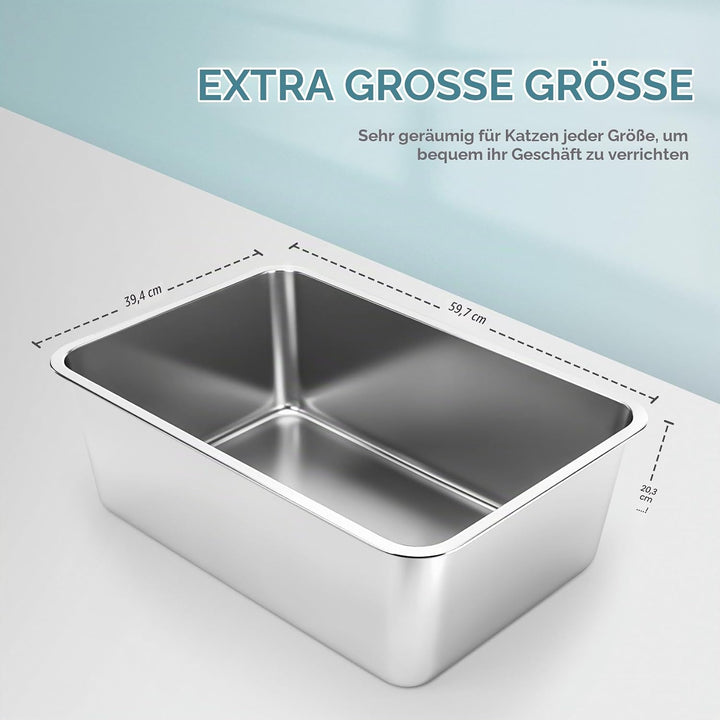 IKITCHEN Grosse Katzentoilette Edelstahl(60×40×20cm), Litter Box Katzenklo, Katzen und Kaninchen Met