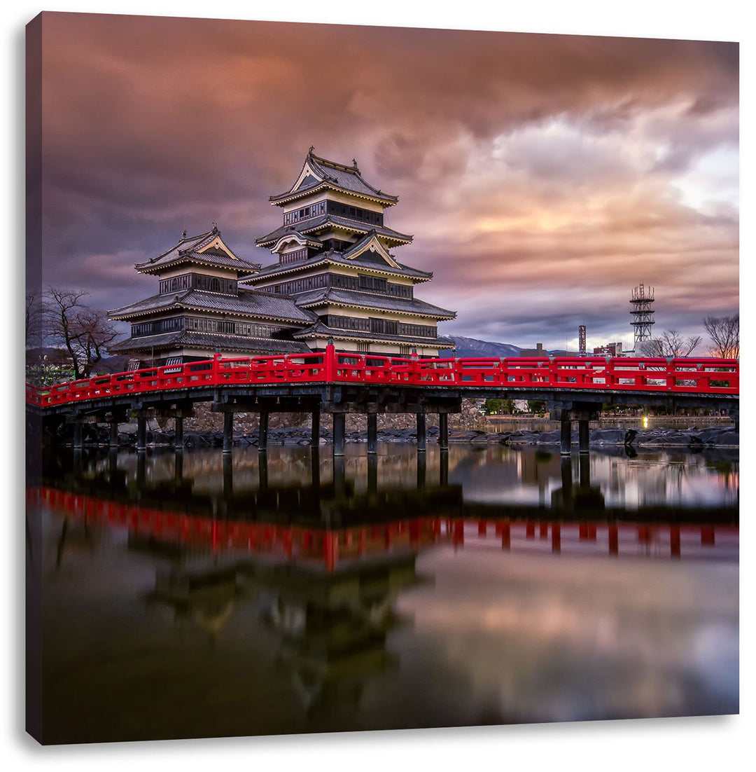 Pixxprint asiatischer Tempel an See als Leinwandbild/Grösse: 70x70 cm/Wandbild/Kunstdruck/fertig bes